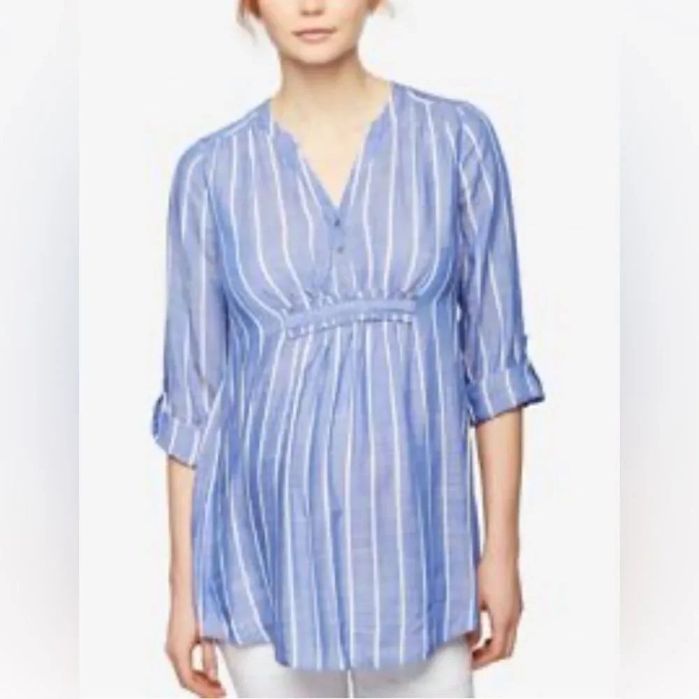 Luxe Essentials Denim blue striped top size XSmall